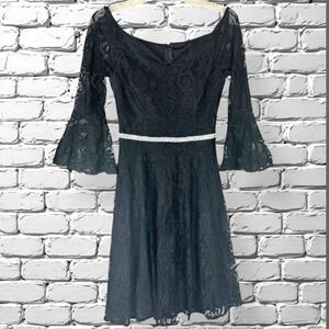 Whimsigoth Black Lace‎ Dress Womens Size Small Bell Sleeves Fairy Grunge Y2K USA